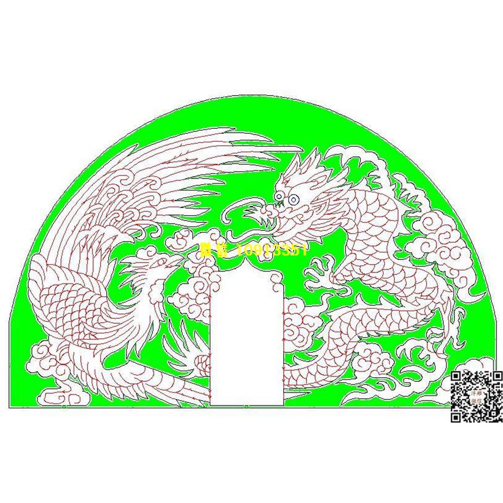 精雕图55墓碑龙凤碑头线雕图线条图单线铣底图_电脑雕刻plt文泰矢量图精雕图浮雕图